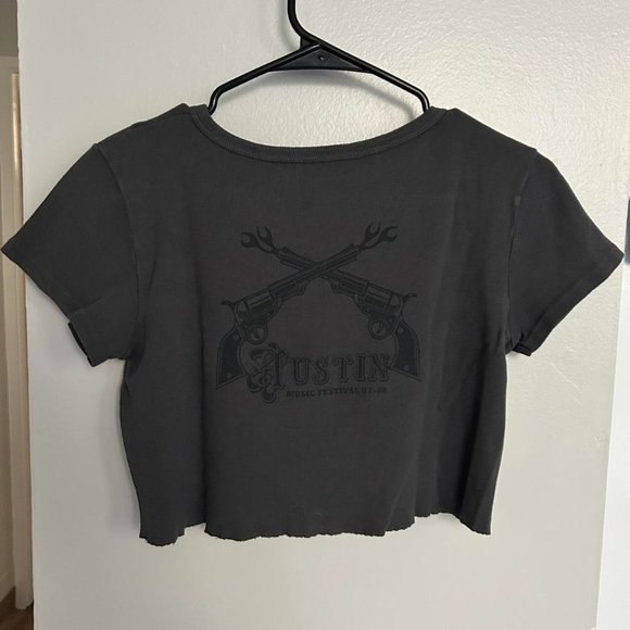 Brandy Melville Women's Grey and Black Crop-top - Picture 1 of 4